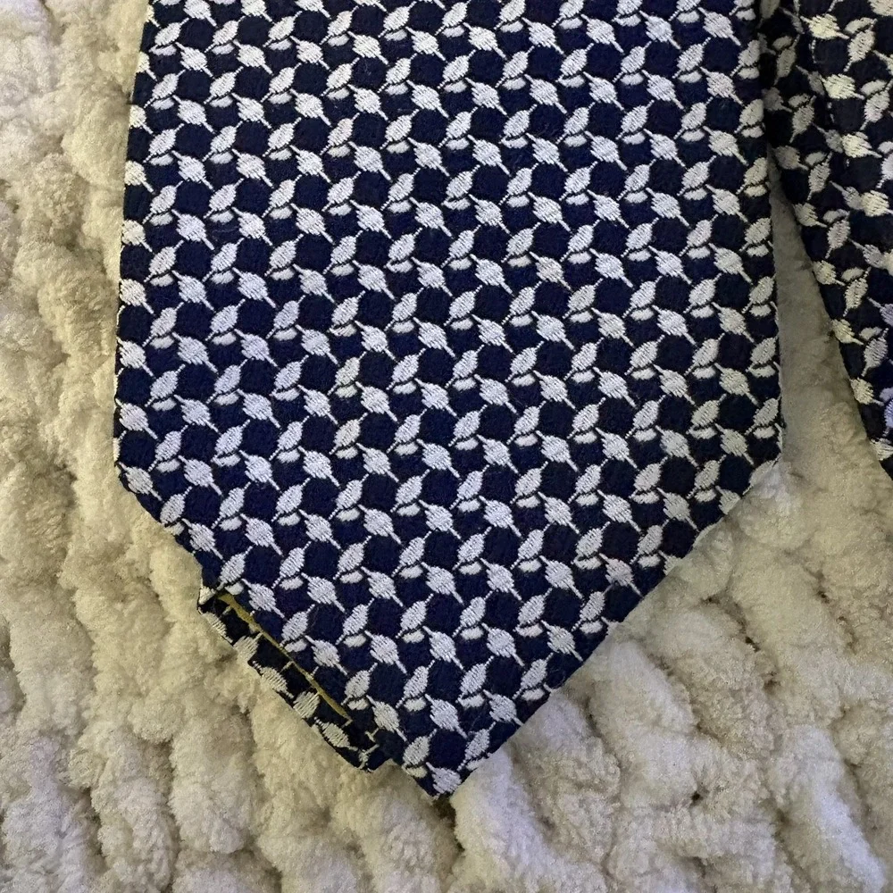 Vintage Christian Dior Silk Neck Tie Navy Blue Geometric Pattern Quiet Luxury